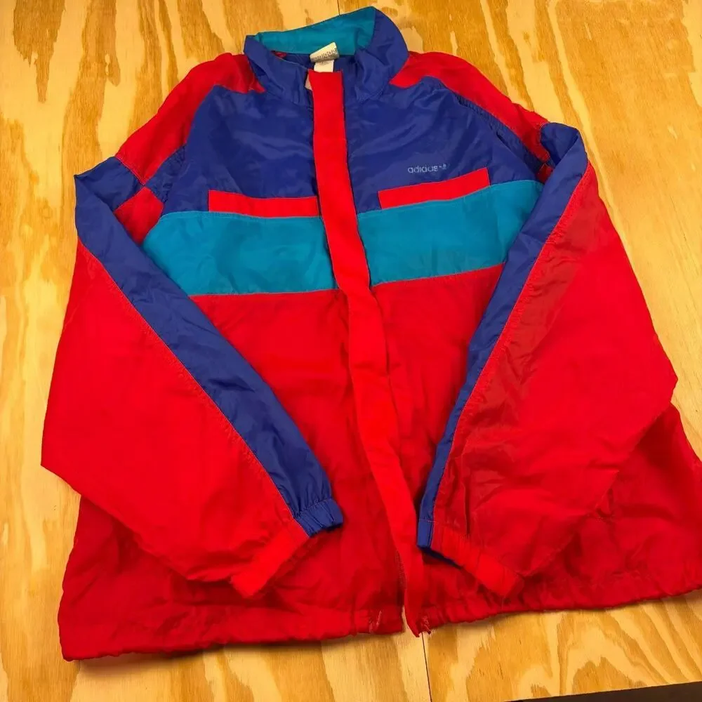 Vintage 90s Adidas Colorblock Windbreaker Festival Jacket – Red/Blue– Men’s XL